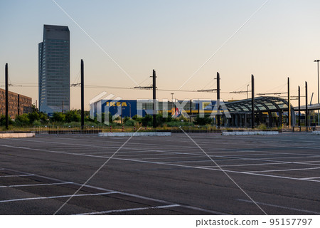 Ghent, East Flanders Region, Belgium - Empty parking lot and Ikea store at the Flanders expo site 95157797
