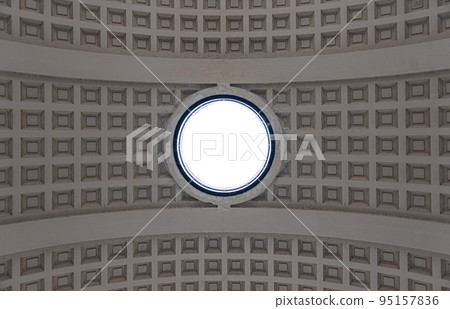 Ieper, West Flanders Region - Belgium -Low angle view of the patterned arched ceiling of the city gate Ieper, West Flanders Region - Belgium -Low angle view of the patterned arched ceiling of the city gate 95157836