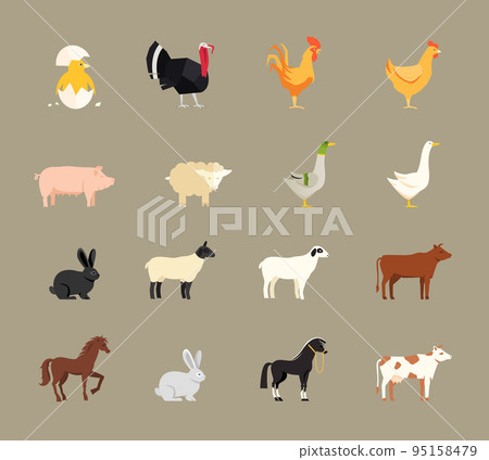 Farm animals set in flat style 95158479