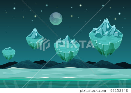 Frozen game planet horizontal background, pattern with ice islands Frozen game planet horizontal background, pattern with ice islands 95158548