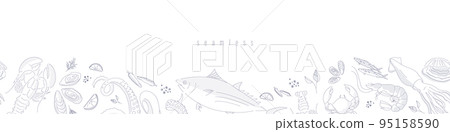 Horizontal Seafood seamless border on white background Horizontal Seafood seamless border on white background 95158590