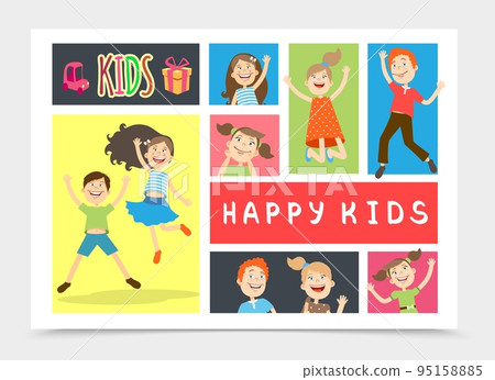 Flat Happy Kids Colorful Composition Flat Happy Kids Colorful Composition 95158885