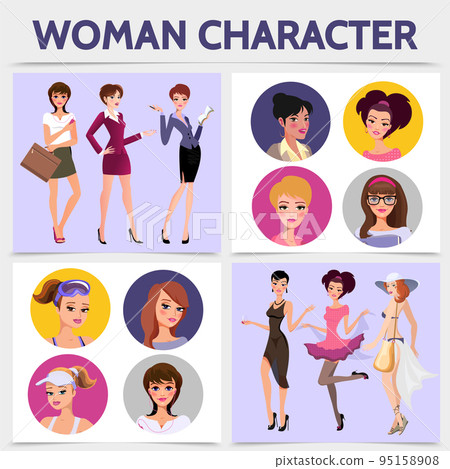 Flat Woman Characters Square Concept 95158908
