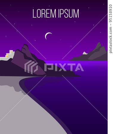 Flat Night Coast Landscape Template 95158910