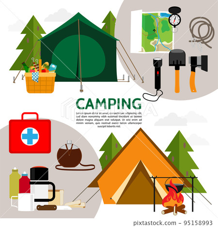 Flat Camping Icons Composition Flat Camping Icons Composition 95158993