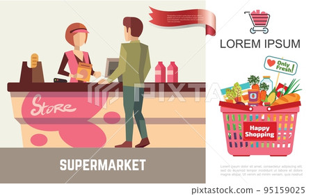 Flat Shopping In Supermarket Concept 95159025