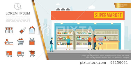 Flat Supermarket Colorful Concept 95159031