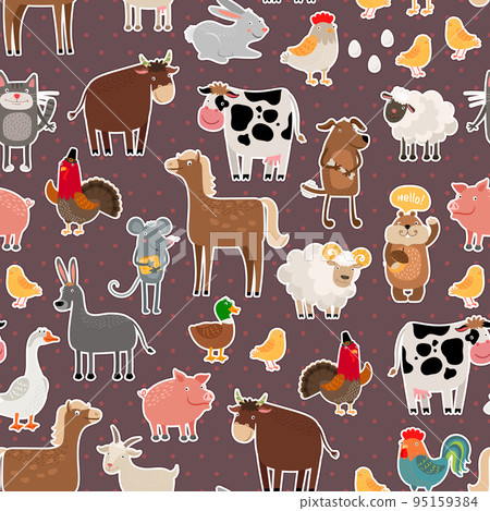 Farm animal and pets stickers pattern 95159384
