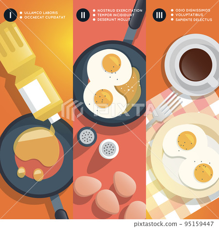 Frying scrambled eggs cooking instruction. Vector illustration Frying scrambled eggs cooking instruction. Vector illustration 95159447