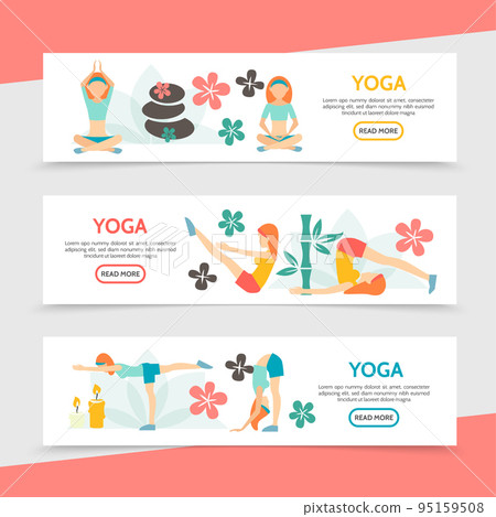 Flat Yoga Horizontal Banners Flat Yoga Horizontal Banners 95159508