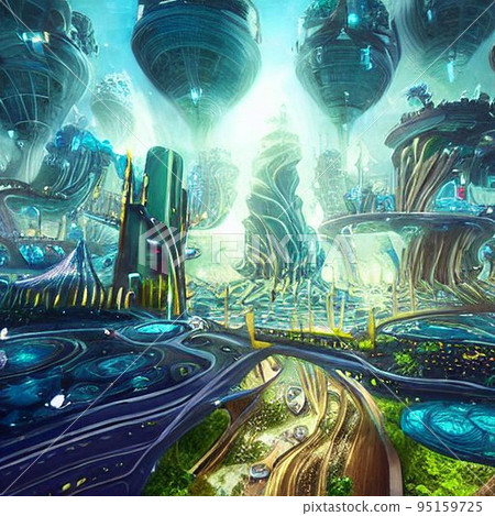 一座擁有摩天大樓的未來派海底城市 95159725