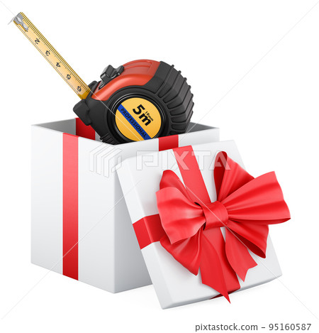 Tape measure inside gift box, gift concept. 3D rendering 95160587