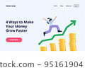 Financial growth concept. The stock market grows up, profits, and successful investing. A woman earns money, increases savings. Vector flat illustration for web pages or banners. 95161904