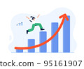 Economic growth concept. The stock market grows up, profits, and successful investing. A woman jumps up on the growing economic graph. Vector flat illustration isolated on the white background. 95161907
