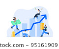 Economic growth concept. The stock market grows up, profits, and successful investing. Happy people earn and save money and invest earnings. Vector flat illustration with characters. 95161909