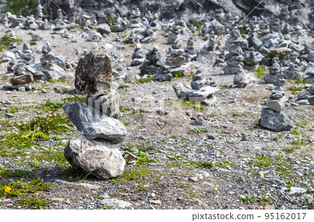 Stone cairns are at former marble quarry in Ruskeala Stone cairns are at former marble quarry in Ruskeala 95162017
