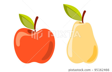 One ripe yellow apple fruit with green leaf isolated on white