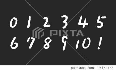 Set of handwritten numbers from 0 to 10 and ! 95162572