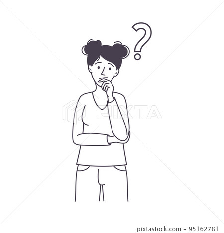 Question with Thoughtful Woman Scratching Head over Riddle Vector Illustration 95162781
