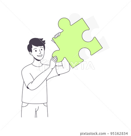 Smiling Man Holding Green Jigsaw Puzzle as Mosaiced Piece for Logical Game Vector Illustration Smiling Man Holding Green Jigsaw Puzzle as Mosaiced Piece for Logical Game Vector Illustration 95162834