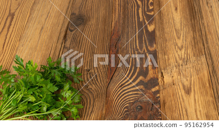 Parsley Bunch on Old Wood Texture Wooden Background Parsley Bunch on Old Wood Texture Wooden Background 95162954