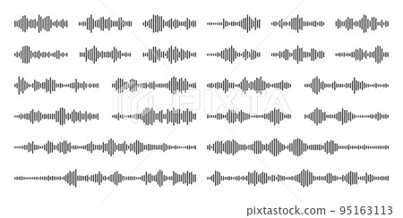 Voice message, mail. Social media chat conversation. Messaging app, music player, audio or video editor interface element. Voice assistant, recorder. Sound wave pattern. Vector illustration 95163113