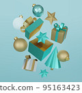 Realistic 3d white gold and turquoise trendy festive background. 95163423