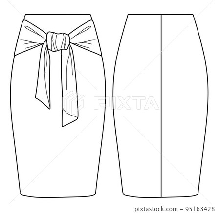 Vector skirt fashion CAD, woman skirt technical drawing, template, sketch Vector skirt fashion CAD, woman skirt technical drawing, template, sketch 95163428