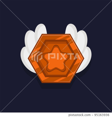 Game achievement badge or rank icon cartoon. Bronze award or medal reward. Level up coin with star and element for ui asset. Trophy symbol vector illustration Game achievement badge or rank icon cartoon. Bronze award or medal reward. Level up coin with star and element for ui asset. Trophy symbol vector illustration 95163936