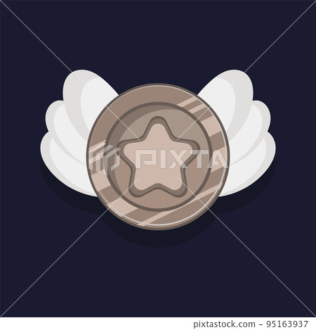 Game achievement badge or rank icon cartoon. Silver award or medal reward. Level up coin with star and element for ui asset. Trophy symbol vector illustration 95163937