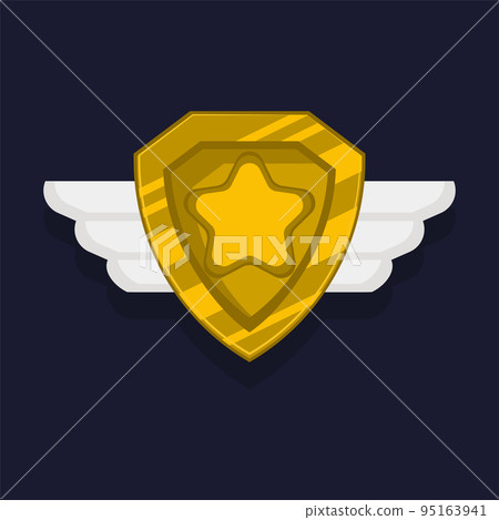 Game achievement badge or rank icon cartoon. Gold award or medal reward. Level up coin with star and element for ui asset. Trophy symbol vector illustration Game achievement badge or rank icon cartoon. Gold award or medal reward. Level up coin with star and element for ui asset. Trophy symbol vector illustration 95163941