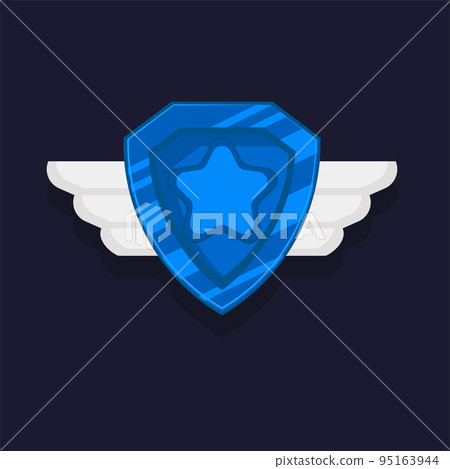 Game achievement badge or rank icon cartoon. Blue award or medal reward. Level up coin with star and element for ui asset. Trophy symbol vector illustration Game achievement badge or rank icon cartoon. Blue award or medal reward. Level up coin with star and element for ui asset. Trophy symbol vector illustration 95163944