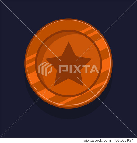 Game achievement badge or rank icon cartoon. Bronze award or medal reward. Level up coin with star and element for ui asset. Trophy symbol vector illustration 95163954