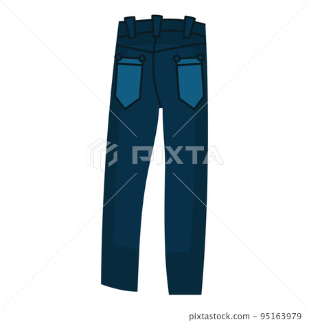 Denim pants jeans . Fashionable clothes for men. Casual blue textile apparel and attire factory trousers with patches and pocket. Fashion vector illustration concept 95163979