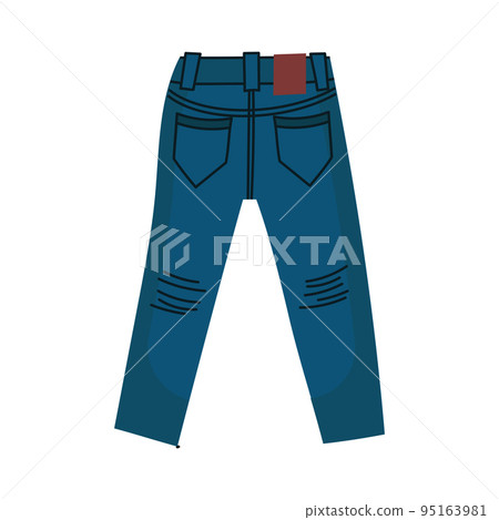Denim pants jeans . Fashionable clothes for men. Casual blue textile apparel and attire factory trousers with patches and pocket. Fashion vector illustration concept 95163981