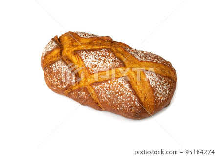 Freshly Baked Traditional Bread on Wooden Background 95164274