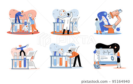 Medical research. Laboratory diagnostic services, medical device design and development scenes set metaphor Medical research. Laboratory diagnostic services, medical device design and development scenes set metaphor 95164940