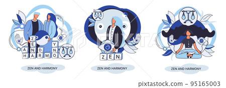 Zen and harmony metaphor, meditation practice. Balance, harmony and mindfulness concept. Calm person relaxing 95165003