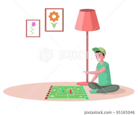 Kid sitting with game board and chips on floor. Boy playing with logic puzzle, having fun at home Kid sitting with game board and chips on floor. Boy playing with logic puzzle, having fun at home 95165046