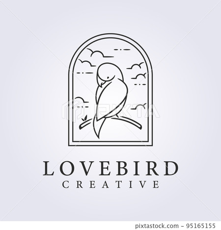 lovebird standing in branch with badge style for logo icon vector illustration design 95165155