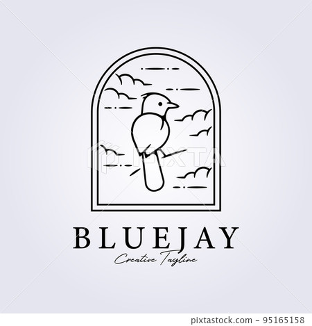 bluejay bird perch in badge sky background logo vector illustration design 95165158