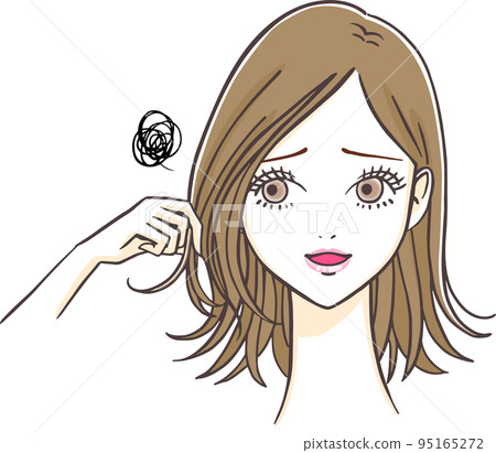 A woman with a troubled face who is troubled by troubles such as disordered hairstyles, damaged hair, and dryness A woman with a troubled face who is troubled by troubles such as disordered hairstyles, damaged hair, and dryness 95165272