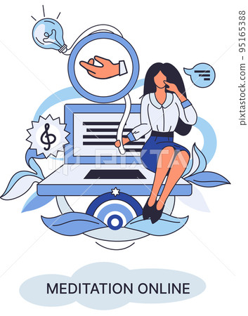 Meditation online metaphor. Practicing yoga, mental exercises. Wellness practice to restore peace of mind 95165388