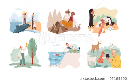 Zoologist study forest wild animals in their natural habitat. Study of living conditions wild animals in wildlife 95165390