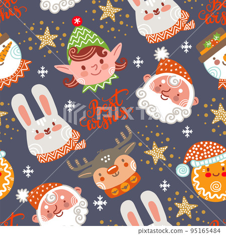 Seamless pattern christmas animal heads background vector illustration navy Seamless pattern christmas animal heads background vector illustration navy 95165484