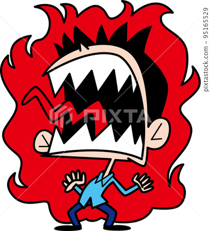 A man with an open mouth and a flame on his back 95165529