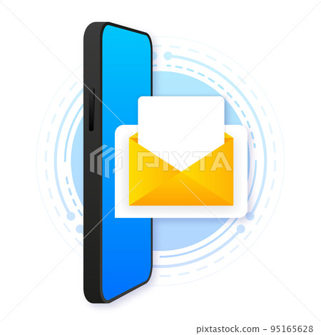 Unread email notification. New message on the smartphone screen. Online messaging concept. Vector illustration. Unread email notification. New message on the smartphone screen. Online messaging concept. Vector illustration. 95165628