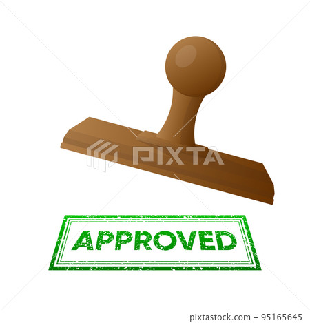 Approved grunge stamp. Green badge in shabby style. Wooden stamp. Vector illustration. Approved grunge stamp. Green badge in shabby style. Wooden stamp. Vector illustration. 95165645