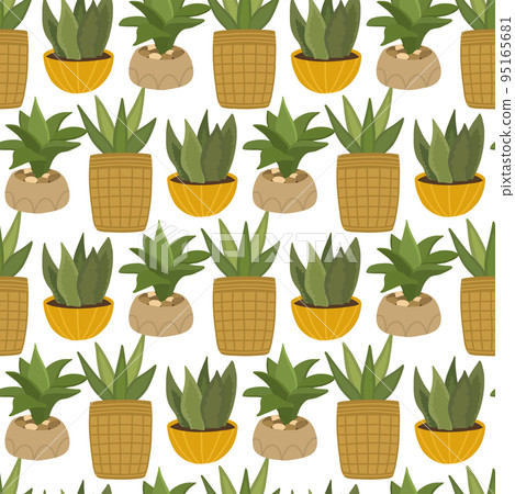 Seamless pattern of natural houseplant. Green cartoon natural background. For textile, fabric, postcard, poster Seamless pattern of natural houseplant. Green cartoon natural background. For textile, fabric, postcard, poster 95165681