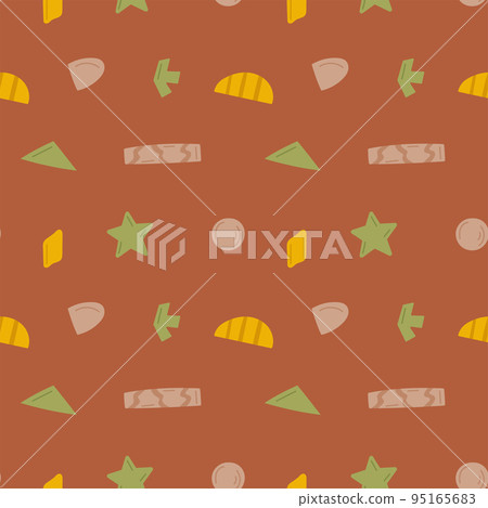 Seamless pattern of cute baby geometric elements. Brown cartoon boho background. For textile, fabric, postcard, poster 95165683